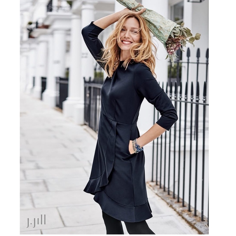 J. JILL BLUE PONTE KNIT KDR168544 3/4 SLEEVE NAVY BLUE STRETCH SHEATH DRESS